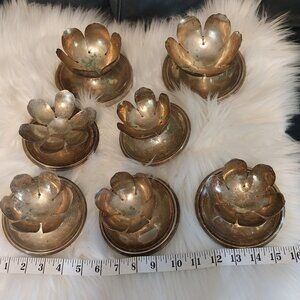 3697 Lot of 7 Silver Plated Lotis Flower Bowls with Great Petina.